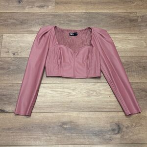 💥Zara💥Mauve Long SleeveLeathery Feel Crop Top